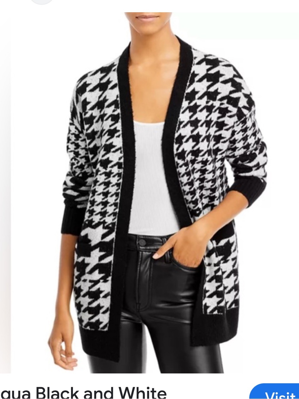Aqua Black and White Houndstooth Open Cardiga